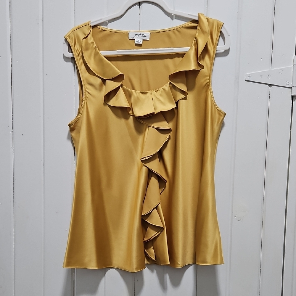 NY Collection Gold Ruffle Sleeveless Blouse